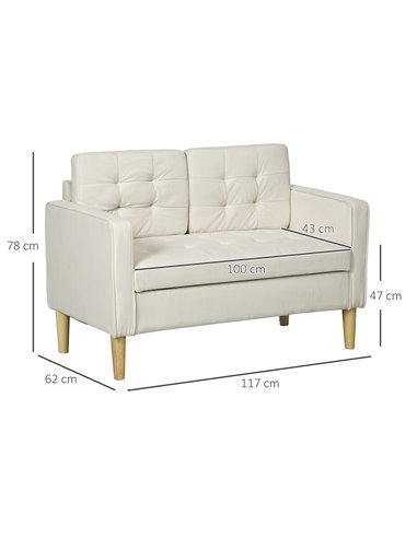 HOMCOM Modern Loveseat Sofa, Compact 2 Seater Sofa, Cream White 839-032V71CW