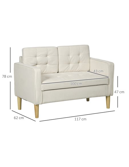 HOMCOM Modern Loveseat Sofa, Compact 2 Seater Sofa, Cream White 839-032V71CW - pic 42881 | FastDaddyshop