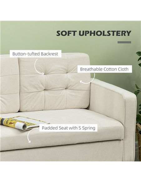 HOMCOM Modern Loveseat Sofa, Compact 2 Seater Sofa with Hidden Storage, 117cm Tufted Cotton Couch with Wood Legs, Cream White 83 - pic 42883 | FastDaddyshop