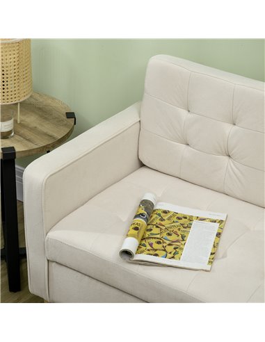 HOMCOM Modern Loveseat Sofa, Compact 2 Seater Sofa with Hidden Storage, 117cm Tufted Cotton Couch with Wood Legs, Cream White 83