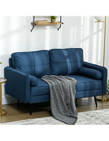 HOMCOM 143cm Loveseat Sofa for Bedroom Upholstered 2 Seater Sofa with Back Cushions and Pillows, Blue 839-857V70BU
