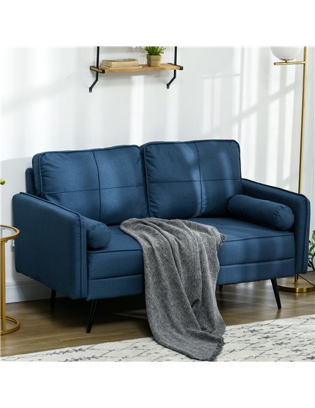 HOMCOM 143cm Loveseat Sofa for Bedroom Upholstered 2 Seater Sofa with Back Cushions and Pillows, Blue 839-857V70BU - pic 42889 | FastDaddyshop