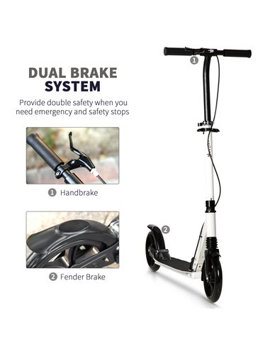 HOMCOM One-click Folding Kick Scooter for 14+ w/ Adjustable Handlebar, Push Scooter with Kickstand, Dual Brake System, Shock Abs