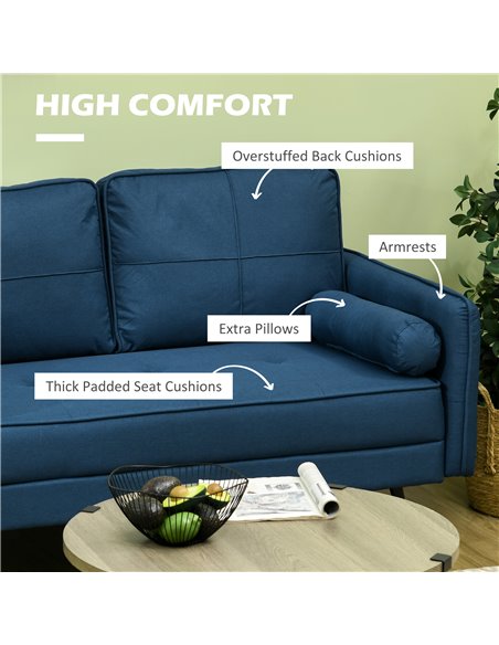 HOMCOM 143cm Loveseat Sofa for Bedroom Upholstered 2 Seater Sofa with Back Cushions and Pillows, Blue 839-857V70BU - pic 42890 | FastDaddyshop