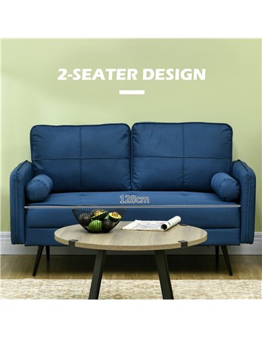 HOMCOM 143cm Loveseat Sofa for Bedroom Upholstered 2 Seater Sofa with Back Cushions and Pillows, Blue 839-857V70BU