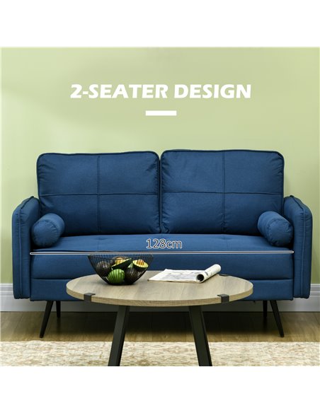 HOMCOM 143cm Loveseat Sofa for Bedroom Upholstered 2 Seater Sofa with Back Cushions and Pillows, Blue 839-857V70BU - pic 42893 | FastDaddyshop