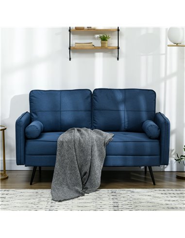 HOMCOM 143cm Loveseat Sofa for Bedroom Upholstered 2 Seater Sofa with Back Cushions and Pillows, Blue 839-857V70BU