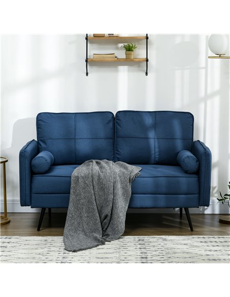 HOMCOM 143cm Loveseat Sofa for Bedroom Upholstered 2 Seater Sofa with Back Cushions and Pillows, Blue 839-857V70BU - pic 42894 | FastDaddyshop