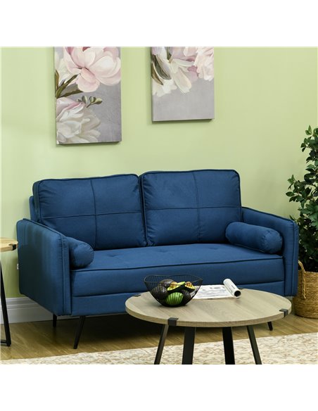 HOMCOM 143cm Loveseat Sofa for Bedroom Upholstered 2 Seater Sofa with Back Cushions and Pillows, Blue 839-857V70BU - pic 42896 | FastDaddyshop