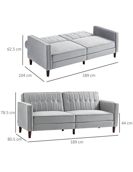 HOMCOM Modern Convertible Sofa Futon, Light Grey 839-076V73LG - pic 42899 | FastDaddyshop