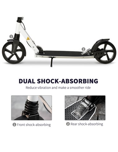 HOMCOM One-click Folding Kick Scooter for 14+ w/ Adjustable Handlebar, Push Scooter with Kickstand, Dual Brake System, Shock Abs