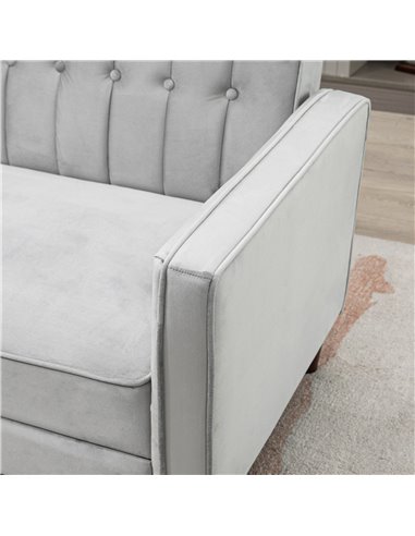 HOMCOM Modern Convertible Sofa Futon Velvet-Touch Tufted Couch Compact Loveseat with Adjustable Split Back, Light Grey 839-076V7