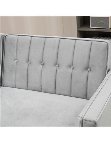 HOMCOM Modern Convertible Sofa Futon Velvet-Touch Tufted Couch Compact Loveseat with Adjustable Split Back, Light Grey 839-076V7