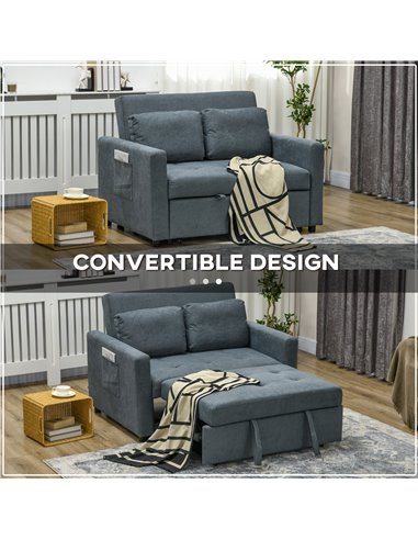 HOMCOM Loveseat Sofa Bed, Convertible Bed Settee with 2 Cushions, Side Pockets for Living Room, Charcoal Grey 839-900V70CG