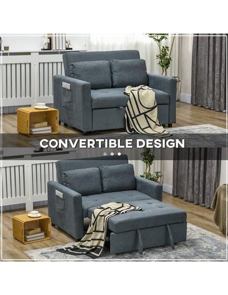 HOMCOM Loveseat Sofa Bed, Convertible Bed Settee with 2 Cushions, Side Pockets for Living Room, Charcoal Grey 839-900V70CG - pic 42909 | FastDaddyshop