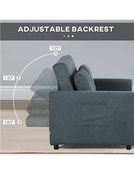 HOMCOM Loveseat Sofa Bed, Convertible Bed Settee with 2 Cushions, Side Pockets for Living Room, Charcoal Grey 839-900V70CG - pic 42910 | FastDaddyshop