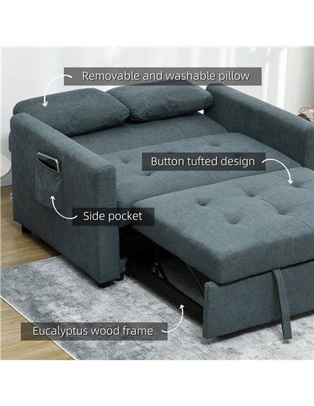 HOMCOM Loveseat Sofa Bed, Convertible Bed Settee with 2 Cushions, Side Pockets for Living Room, Charcoal Grey 839-900V70CG - pic 42912 | FastDaddyshop
