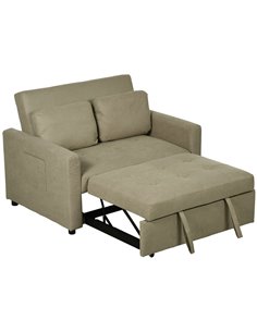 HOMCOM Loveseat Sofa Bed, Convertible Bed Settee with 2 Cushions, Side Pockets for Living Room, Light Brown 839-900V70LR