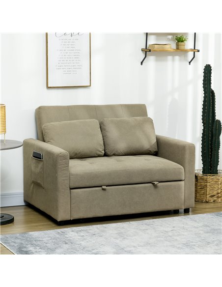 HOMCOM Loveseat Sofa Bed, Convertible Bed Settee with 2 Cushions, Side Pockets for Living Room, Light Brown 839-900V70LR - pic 42916 | FastDaddyshop