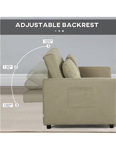 HOMCOM Loveseat Sofa Bed, Convertible Bed Settee with 2 Cushions, Side Pockets for Living Room, Light Brown 839-900V70LR