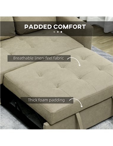 HOMCOM Loveseat Sofa Bed, Convertible Bed Settee with 2 Cushions, Side Pockets for Living Room, Light Brown 839-900V70LR