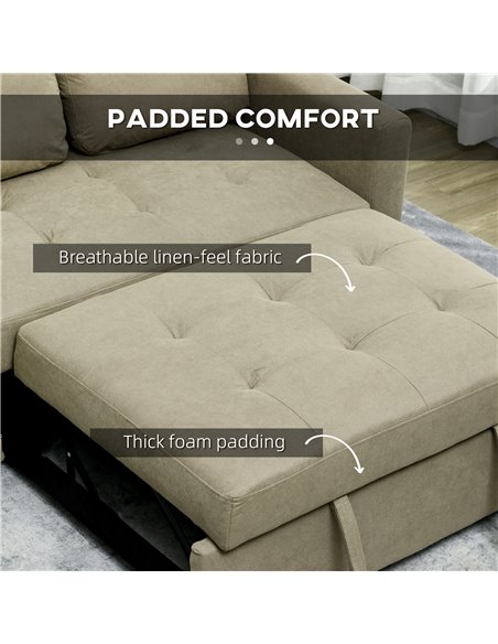 HOMCOM Loveseat Sofa Bed, Convertible Bed Settee with 2 Cushions, Side Pockets for Living Room, Light Brown 839-900V70LR - pic 42920 | FastDaddyshop