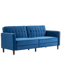 HOMCOM Modern Convertible Sofa Futon Velvet-Touch Tufted Couch Compact Loveseat with Adjustable Split Back, Blue 839-076V73BU