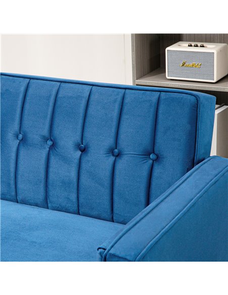 HOMCOM Modern Convertible Sofa Futon Velvet-Touch Tufted Couch Compact Loveseat with Adjustable Split Back, Blue 839-076V73BU - pic 42932 | FastDaddyshop