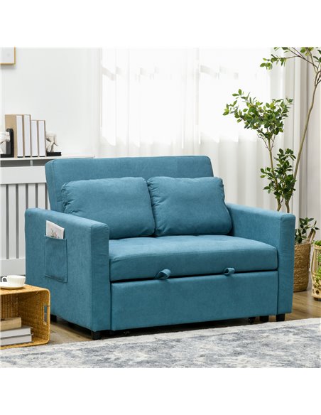 HOMCOM Loveseat Sofa Bed, Convertible Bed Settee with 2 Cushions, Side Pockets for Living Room, Blue 839-900V70BU - pic 42934 | FastDaddyshop