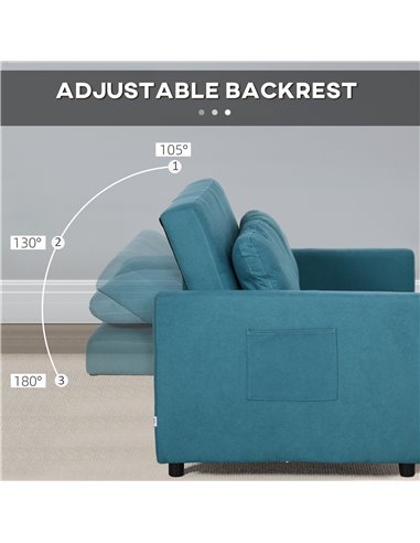 HOMCOM Loveseat Sofa Bed, Convertible Bed Settee with 2 Cushions, Side Pockets for Living Room, Blue 839-900V70BU