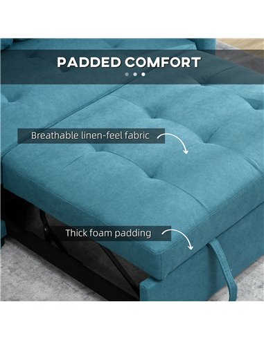 HOMCOM Loveseat Sofa Bed, Convertible Bed Settee with 2 Cushions, Side Pockets for Living Room, Blue 839-900V70BU