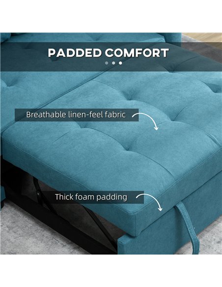 HOMCOM Loveseat Sofa Bed, Convertible Bed Settee with 2 Cushions, Side Pockets for Living Room, Blue 839-900V70BU - pic 42938 | FastDaddyshop