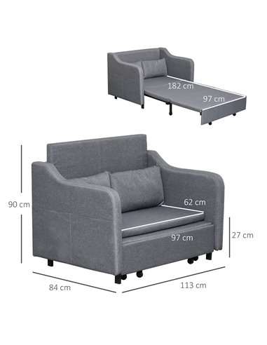 HOMCOM 2 Seater Sofa Bed, Pull Out Sofa Bed, Grey 839-029V71GY