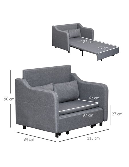 HOMCOM 2 Seater Sofa Bed, Pull Out Sofa Bed, Grey 839-029V71GY - pic 42944 | FastDaddyshop