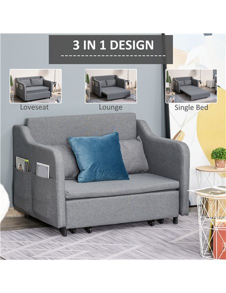HOMCOM 2 Seater Sofa Bed, Pull Out Sofa Bed with Pillows and Side Pockets, Convertible Sleeper Couch for Living Room, Grey 839-0 - pic 42945 | FastDaddyshop