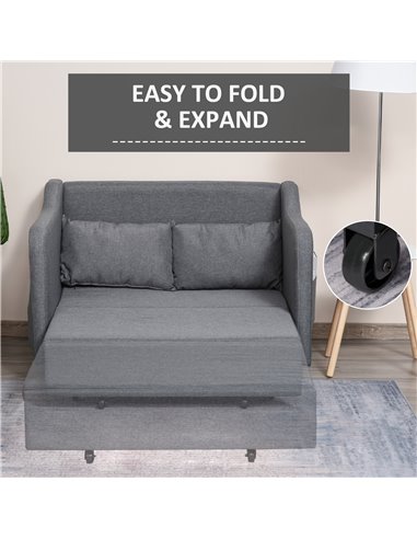 HOMCOM 2 Seater Sofa Bed, Pull Out Sofa Bed with Pillows and Side Pockets, Convertible Sleeper Couch for Living Room, Grey 839-0