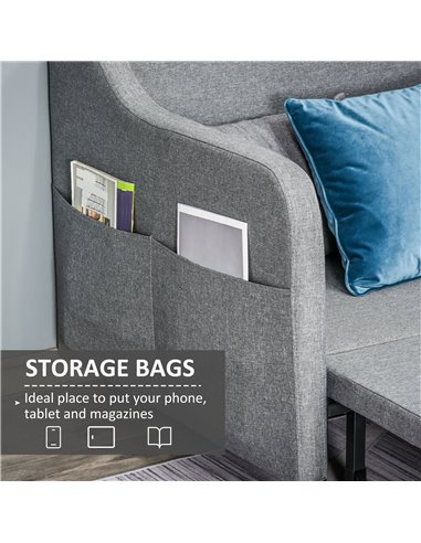 HOMCOM 2 Seater Sofa Bed, Pull Out Sofa Bed with Pillows and Side Pockets, Convertible Sleeper Couch for Living Room, Grey 839-0