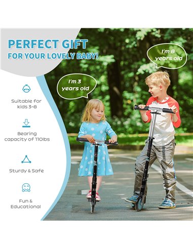 HOMCOM Scooter for Kids Toddler One-Click Foldable Kick Scooter with Adjustable Height Brake for Boys and Girls 3-8 Years Alumin