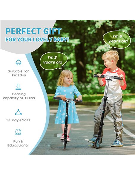 HOMCOM Scooter for Kids Toddler One-Click Foldable Kick Scooter with Adjustable Height Brake for Boys and Girls 3-8 Years Alumin - pic 4295 | FastDaddyshop