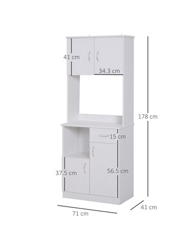 HOMCOM Kitchen Cupboard with Doors Cabinet Shelves Drawer, White 801-098