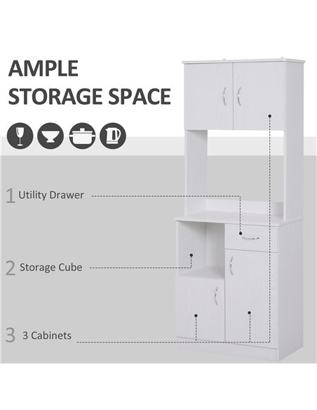 HOMCOM Kitchen Cupboard with Doors Cabinet Shelves Drawer, White 801-098 - pic 42955 | FastDaddyshop