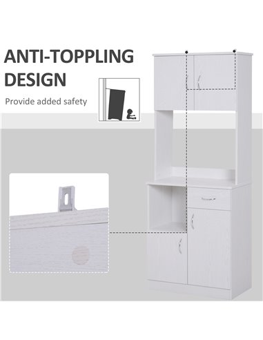 HOMCOM Kitchen Cupboard with Doors Cabinet Shelves Drawer Open Countertop Storage Cabinet for Living Room, Entrance, White 801-0