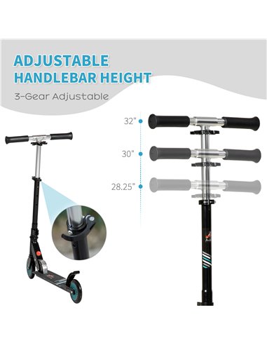 HOMCOM Scooter for Kids Toddler One-Click Foldable Kick Scooter with Adjustable Height Brake for Boys and Girls 3-8 Years Alumin