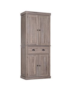 HOMCOM Traditional Colonial Freestanding Kitchen Cupboard, Dark Wood Grain 835-115