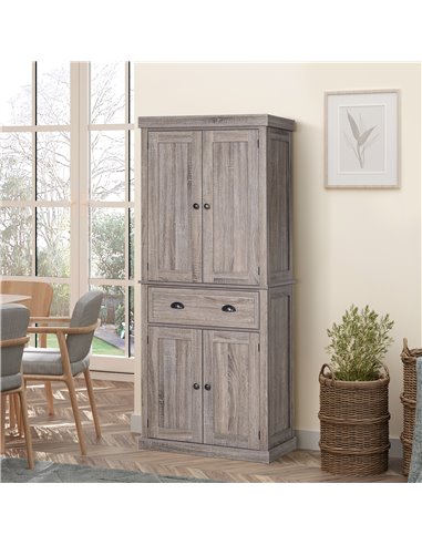 HOMCOM Traditional Colonial Freestanding Kitchen Cupboard, Dark Wood Grain 835-115