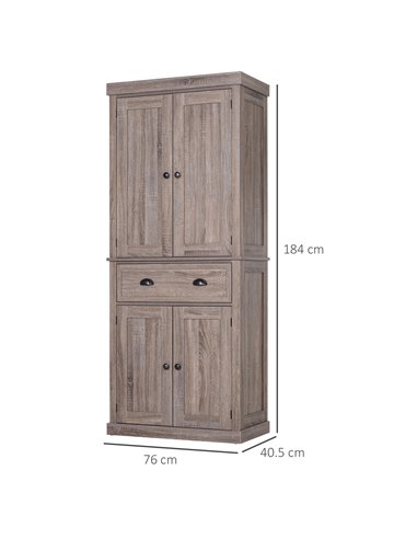 HOMCOM Traditional Colonial Freestanding Kitchen Cupboard Storage Cabinet - 76L x 40.5W x 184H (cm) Dark Wood Grain 835-115