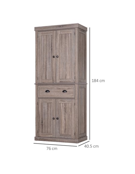 HOMCOM Traditional Colonial Freestanding Kitchen Cupboard Storage Cabinet - 76L x 40.5W x 184H (cm) Dark Wood Grain 835-115 - pic 42962 | FastDaddyshop