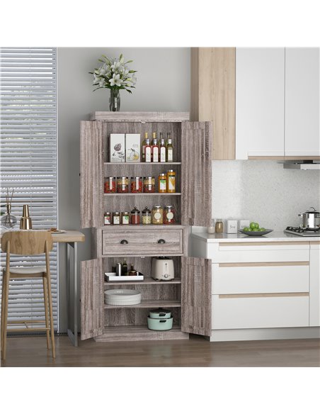 HOMCOM Traditional Colonial Freestanding Kitchen Cupboard Storage Cabinet - 76L x 40.5W x 184H (cm) Dark Wood Grain 835-115 - pic 42963 | FastDaddyshop