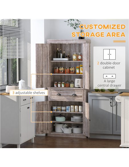 HOMCOM Traditional Colonial Freestanding Kitchen Cupboard Storage Cabinet - 76L x 40.5W x 184H (cm) Dark Wood Grain 835-115 - pic 42964 | FastDaddyshop