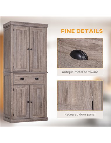 HOMCOM Traditional Colonial Freestanding Kitchen Cupboard Storage Cabinet - 76L x 40.5W x 184H (cm) Dark Wood Grain 835-115